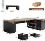 Tribesigns 85.8-Inch L-Shaped Executive Office Desk with File Drawers & Storage Cabinet, Professional Corner Computer Desk Extra Large Business Workstation with Adjustable Shelves (Brown&Black)