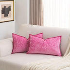 FUTEI Hot Pink Chenille Throw Pillow Covers 12x20 Inch Set of 2,Soft Cozy Bound Edge Design Lumbar Pillow Cases,Home Decor for Couch Bed Living Room