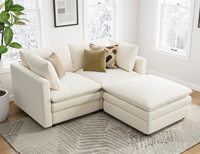 Cloud Couches for Living Room L Shaped Sectional Couch with Ottoman Deep Plush 3 Seats Sofa, Modern Sofa for Bedroom and Apartment