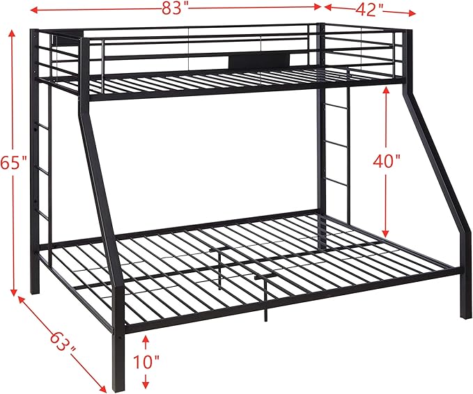 DOONREXS Upgraded Twin XL Over Queen Bunk Bed, Heavy Duty Strong Steel with Ladders and Guard Rail