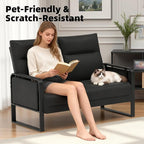 3-Piece Living Room Sofa Set, Faux Leather Loveseat & Accent Chairs Set of 2 with Foldable Tray Table & Storage Pocket, Upholstered Sofa Set for Small Spaces, Office, Black
