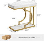 Tribesigns Narrow Side Table White Gold C Shaped End Table Modern Small Bedside Tables for Couch, Sofa Chairside Tables with Metal Frame for Living Room (2, White+Gold)