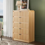 FURSUN Fluted 5 Drawers Dresser for Bedroom, 48" Tall Wooden Modern Dresser with Metal Handle, Curved Profile Design, Storage Organizer for Bedroom, Hallway (Natural Oak)