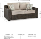 Signature Design by Ashley Coastline Bay Casual Weather Resistant Outdoor Loveseat with Cushion and 2 Throw Pillows, Nuvella Weather Resistant Fabric, Beige & Dark Brown