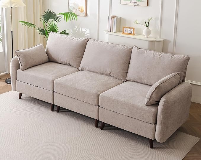 104'' Modular Sectional Sofa with All Seats Storage,Oversized 3-Seater Comfy Cloud Couches with Deep Seat,Big Couch for Living Room,Bedroom,Velet,Khaki