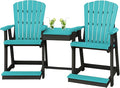 DutchCrafters Plastic Poly Outdoor Bistro Set with 2 Chairs and Attached Center Table, 3 Piece Patio Furniture Set - Amish Made in USA (Black & Aruba Blue)