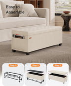 Velvet Storage Ottoman Bench, End of Bed Bench with Legs, Large Entryway Bench, Foot Rest Stool, Tea Table for Bedroom, Living Room, Loads 770 lb, 15.7"L x 43"W x 15.7"H, Cream White, UASND62W