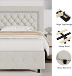 BarnFurin Twin Bed Frame with Diamond Tufted Headboard, Faux Leather Upholstered Bed with Wooden Slats Support, No Box Spring Needed, Mattress Foundation, Easy Assembly, Cream