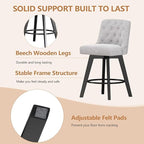 MINCETA Bar Stools Set of 2, 26 Inch Upholstered Barstools with Low Tufted Back and Footrest, Swivel Counter Height Barstools for Kitchen Island Home Bar Performance Fabric Greige