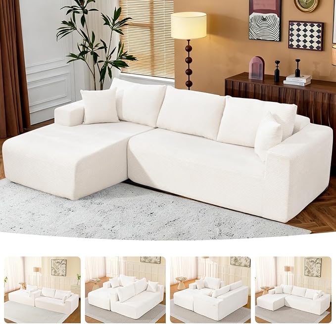 2025 New 108" Cloud Couch Sectional, Modular Sectional Sofa with L-Shaped Chaise, Deep Seat Sectional Modular Couch for Living Room, No Assembly Required (Beige, Left Facing Chaise)