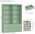 FINETONES 71" Bookshelf with Drawers, 47.3" Double Wide Bookshelves and Bookcases with Storage, Tall Bookshelf Large Open Book Shelf Standing Book Case for Home Office, Green