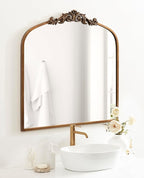 Kate and Laurel Arendahl Ornate Traditional Square Arched Mirror; 28 x 30; Antique Gold; Decorative Baroque Style Arch Vintage Mirror with Wide Frame and Ornamental Crown