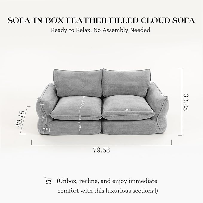 81'' Down Blend Loveseat, Deep Seat Cloud Sofa with Feather-Filled Cushions, Ultra Soft Sink-in Comfort Couch for Living Room, Modern Oversized Sofa – Pebble Gray
