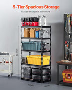 VEVOR Storage Shelves, 2000 lbs, 5 Tier Garage Storage Shelving, 16" D x 32" W x 62.8" H Adjustable Metal Shelves for Garage Shelves Utility Rack Shelf, Ideal for Kitchen, Warehouse, Basement, Black
