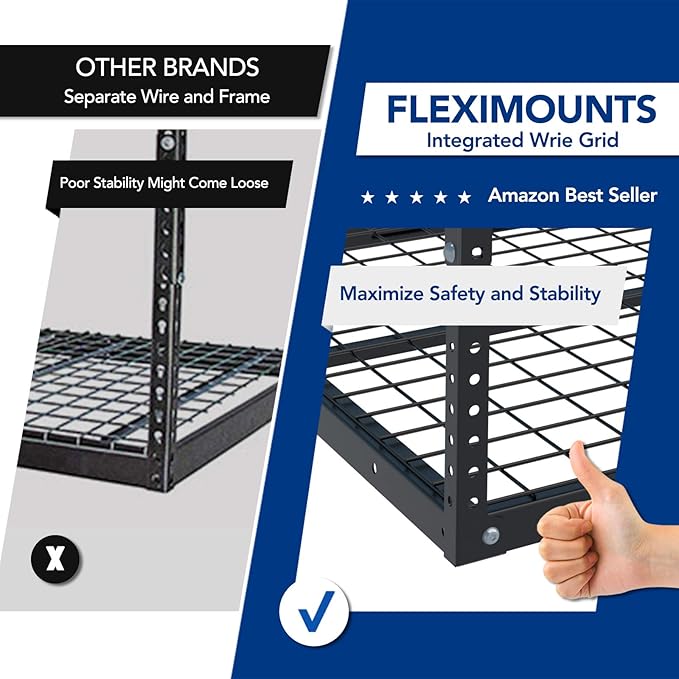 FLEXIMOUNTS 4x6 Overhead Garage Storage Adjustable Ceiling Rack 72" Length x 48" Width x 40" Height, 450lbs Weight Capacity, Black, Classic Series