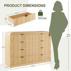 FURSUN Fluted 8 Drawers Dresser for Bedroom, 55" Wide Wooden Dresser with Metal Handle, Curved Profile Design, Modern Storage Organizer for Bedroom, Hallway, Natural Oak