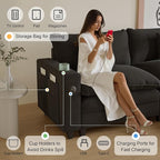 Cloud Couch, Modular Sectional Sofa with Ottoman, Charging Station, Throw Pillows, Cup Holders, Modern Convertible L Shaped Couches for Living Room, Bedroom (Classic Black, 152"- L Shape)