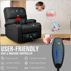 Rocking Recliner Chair, Massage Rocker Recliner Chair with Vibration Massage and Heat, 360° Swivel Faux Leather Chairs, Living Room, Bedroom, Nursery, RV, Black