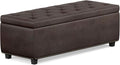 SIMPLIHOME Hamilton 48 inch Wide Transitional Rectangle Storage Ottoman in Distressed Brown Vegan Faux Leather, Assembled, For the Living Room, Entryway and Family Room