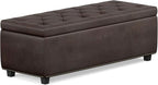 SIMPLIHOME Hamilton 48 inch Wide Transitional Rectangle Storage Ottoman in Distressed Brown Vegan Faux Leather, Assembled, For the Living Room, Entryway and Family Room