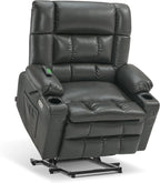 MCombo Dual Motor Power Lift Recliner Chair for Elderly, Lay Flat Lift Chair with Heat and Massage, Petite Wide Lift Chair, Cup Holders, USB A&C Ports, Faux Leather R7894 (Grey, Small-Wide)
