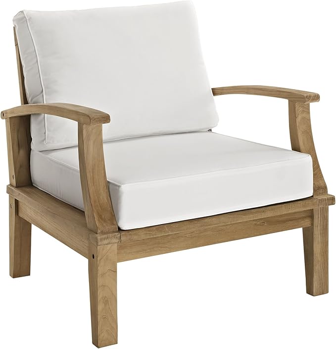 Modway 3-Piece Marina Outdoor Patio Teak Sofa Set, Natural White