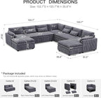 Belffin Large Modular Sectional Sofa with Double Deep Chaise and Loveseat, Corduroy U Shape Couch with 9" Soft Dual-Layer 9 Seats Cushion for Living Room, Apartment, Light Grey