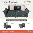 87" Cloud Modular Sectional Loveseat, 2-Seater w/Deep Seat & Removable Arms, Plush Chenille for Small Living Room & Apartment - Cyan