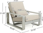 Christopher Knight Home Aspen Outdoor Aluminum Club Chair, Durable Aluminum Lounge Chair, Armchair with Cushions, Metal Accent Chair, Tilt Backrest Recliner for Backyard, Garden, Balcony, Silver+Beige