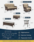 HILLGA Luxury Patio Furniture Set with 6-inch Thick Cushion, Outdoor Couch and High Back Swivel Rocker Patio Chairs, 8PCS Wicker Conversation Set for Deck Yard and Poolside, Beige (V2)