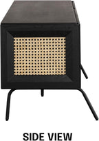 NTC Mossic TV Media Cabinet with 3 Doors for TVs, Entertainment Center with Natural Rattan, Metal Legs, Modern Storage Console for Living Room and Bedroom, Effortless Assembly, Burnt Black