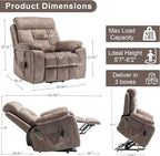 Oversized Lift Recliner Chairs for Elderly, 26in Extra Wide Power Chair with Massaga and Heating, Large Electric Lay Flat Recliners Sofa for Big and Tall Adult Lounging, Velvet Light Brown