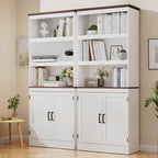 MHOM 71" Tall Bookshelf with Doors, 5 Tiers Farmhouse Bookcase with Adjustable Shelves, Wooden Rustic Display Cabinet for Home Office, Living Room, White