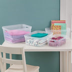 Sterilite 5.25 x 12.25 x 15 Inch Medium Modern Storage Bin w/Comfortable Carry Through Handles & Banded Rim for Household Organization, Clear 8 Pack