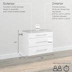 Prepac HangUps 30” Wide Wall Mount 3-Drawer Storage Cabinet, Ideal for Tool Storage, Organization for Garage, Kitchen, Laundry, Bathroom, Home Office and More, 30”W x 24”H x 16”D, White
