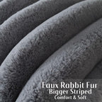FUTEI Grey Decorative Throw Pillow Covers 26x26 Inch Set of 2, Square Soft Faux Rabbit Fur Thick Striped Euro Pillow Shams,Winter Home Decor for Couch Bed Living Room