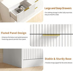 White Dresser for Bedroom with 9 Drawers, 63” Wide White Fluted Dresser Modern Chest of Drawers with Gold Handles, Wooden TV Stand Storage Organizer for Bedroom, Living Room