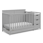 Graco Hadley 5-in-1 Convertible Crib & Changer (Pebble Gray) – GREENGUARD Gold Certified, Fits Standard Crib Mattress, Converts to Toddler Bed and Full Bed, 4 Adjustable Mattress Heights