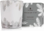 Thymes Frasier Fir Candle – Pine Needle Design – Holiday Scented Candle – Notes of Crisp Siberian Fir, Cedarwood & Sandalwood – Luxury Home Fragrance Gifts for Women & Men – Silver (Statement, 13 oz)