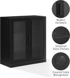 Crosley Furniture Essen Stackable Glass Door Kitchen Pantry Storage Cabinet, Accent Cabinets for Entryway, Black