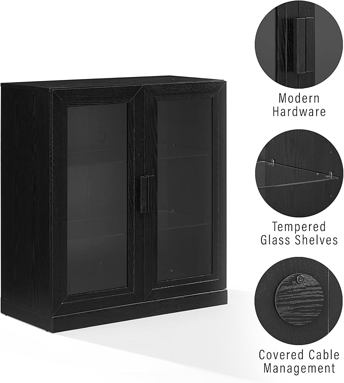 Crosley Furniture Essen Stackable Glass Door Kitchen Pantry Storage Cabinet, Accent Cabinets for Entryway, Black