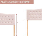 Tufted Upholstered Headboard King Size, Sturdy and Durable Solid Wood Bed headboard, Fabric Headboard Adjustable Height from 37” to 51”, Modern Button Diamond Design Head Board, Pink