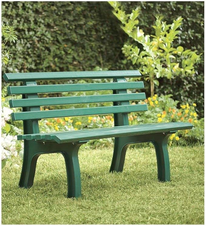Plow & Hearth Weatherproof German PVC Outdoor Bench | Holds Up to 500 lbs | Garden Patio Porch Park Deck | Steel and Resin | Green