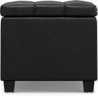 SIMPLIHOME Sienna 33 inch Wide Transitional Rectangle Storage Ottoman Bench in Distressed Black Vegan Faux Leather, Assembled, for The Living Room, Entryway and Family Room