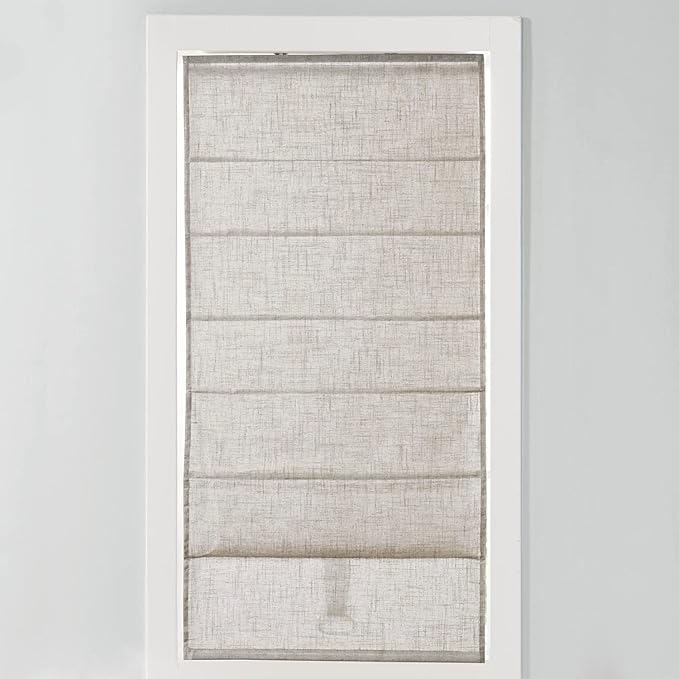 Madison Park Kyler Cordless Roman Shades - Single Panel, Lightweight Linen Blend Fabric, Natural Design, Easy Installation, Light Filtering Window Blind, Bedroom, Living Room Decor 35"W x 64"H Natural