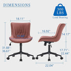 YOUNIKE Office Chair, Armless Desk Chair with Wheels, Adjustable Swivel Home Office Computer Task Chairs, Modern Faux Leather Upholstered Vanity Chair with Back, Dusty Rose