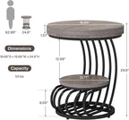 Tribesigns Round End Table Set of 2, 2-Tier Farmhose Wood Side Table with Shelf Storage, Small Sofa Side Bedside Nightstand, Accent Furniture for Living Room, Grey