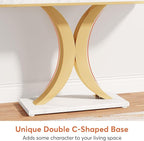 Tribesigns Modern Gold Console Table, 40 inch Narrow Entryway Foyer Table with Geometric Base, Rustic Hallway Accent Table for Living Room, Entrance, White and Gold