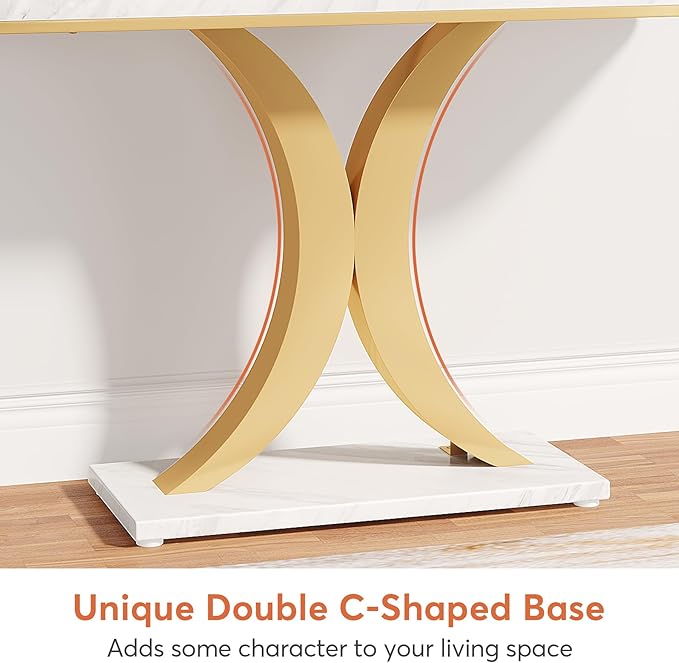 Tribesigns Modern Gold Console Table, 40 inch Narrow Entryway Foyer Table with Geometric Base, Rustic Hallway Accent Table for Living Room, Entrance, White and Gold