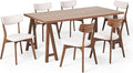 Christopher Knight Home Rachel Mid-Century Modern 7 Piece Dining Set with A-Frame Table, Light Beige + Walnut